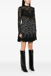 mini dress in floral print and semi-transparent lace fabric