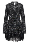 mini dress in floral print and semi-transparent lace fabric