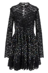 mini dress in floral print and semi-transparent lace fabric