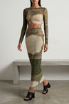 re-edition - the green cartouche long skirt in semi-transparent stretch tulle