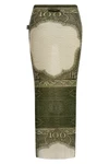 re-edition - the green cartouche long skirt in semi-transparent stretch tulle