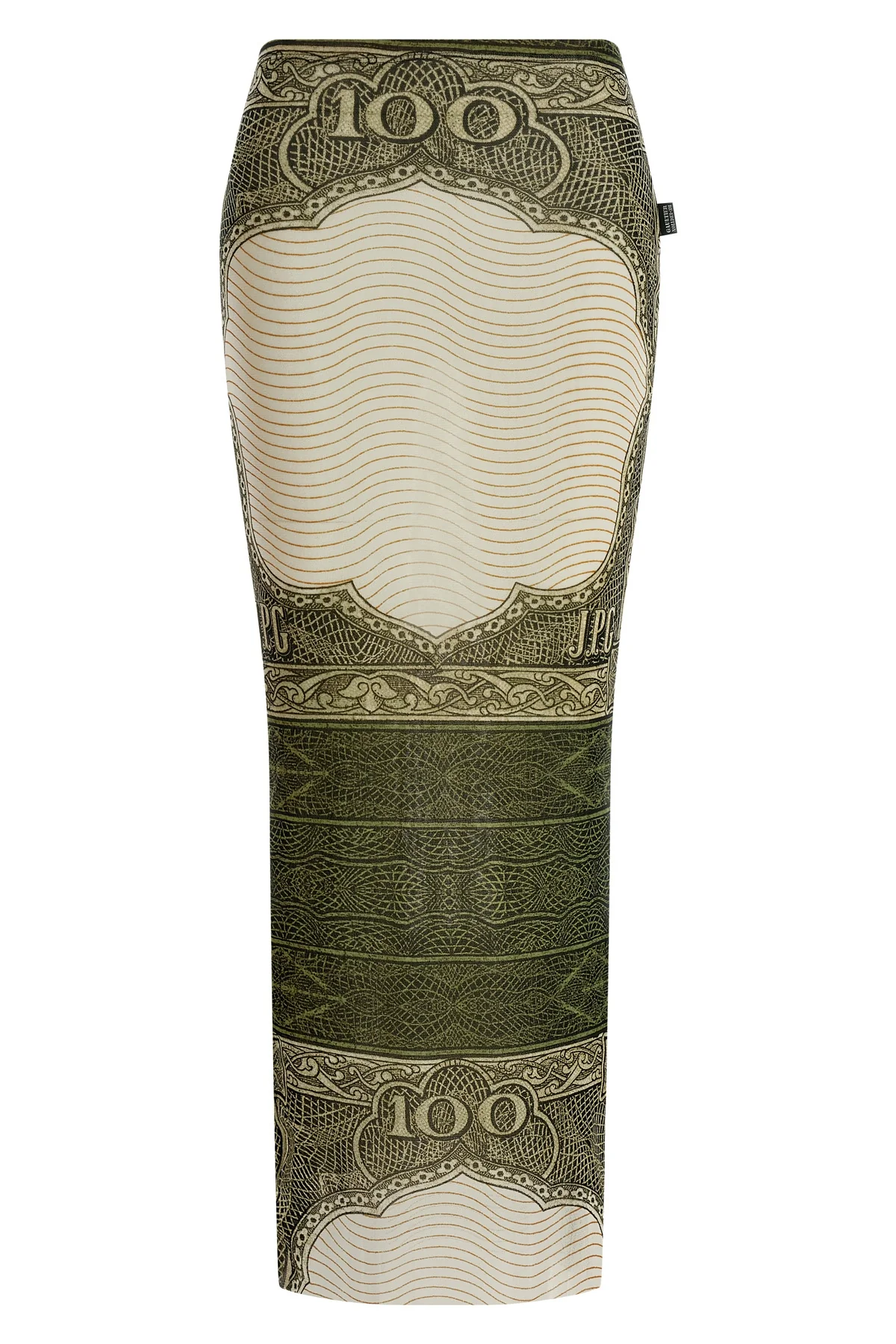 re-edition - the green cartouche long skirt in semi-transparent stretch tulle