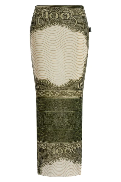 re-edition - the green cartouche long skirt in semi-transparent stretch tulle