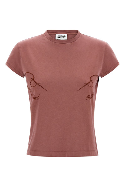 the needles embroidered faded effect cotton t-shirt
