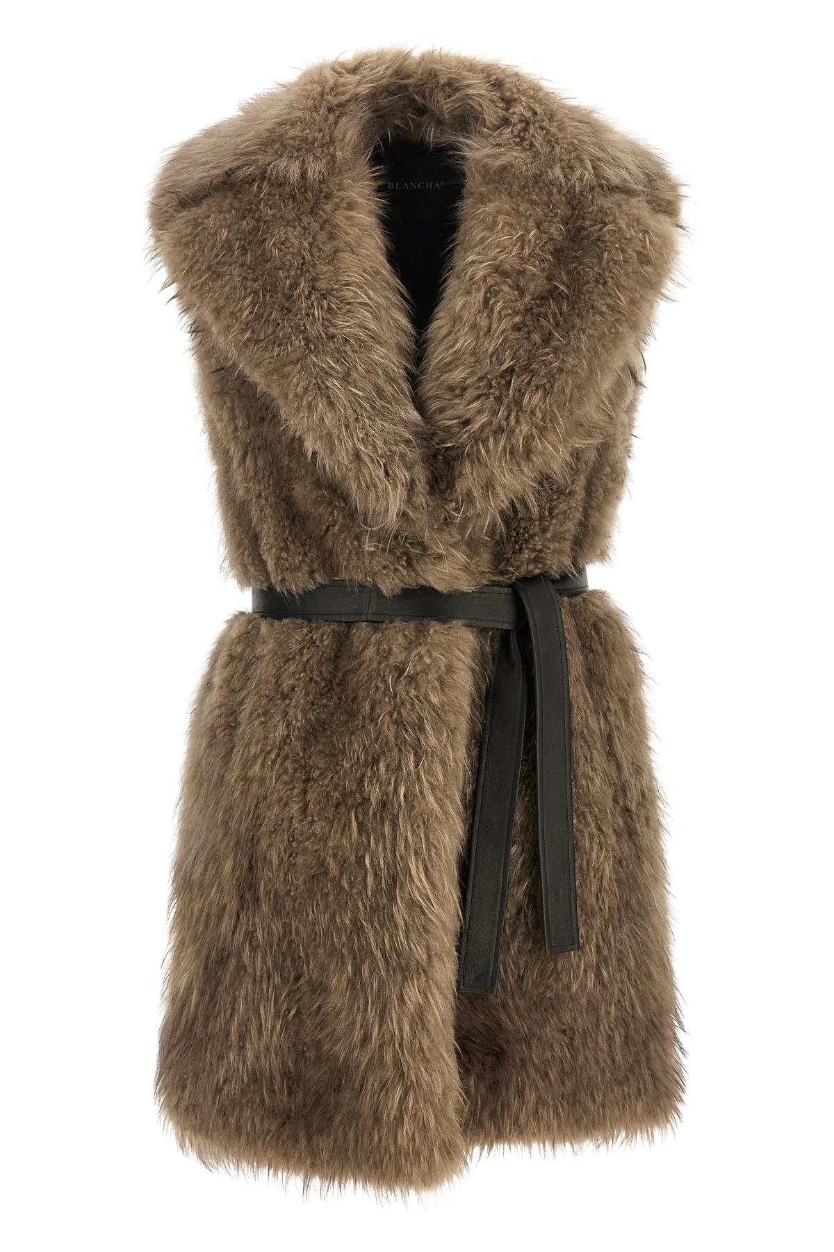 the blancha tipping goat cashmere vest is made of long-haired shearling in a n