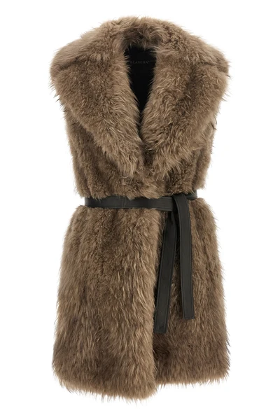the blancha tipping goat cashmere vest is made of long-haired shearling in a n