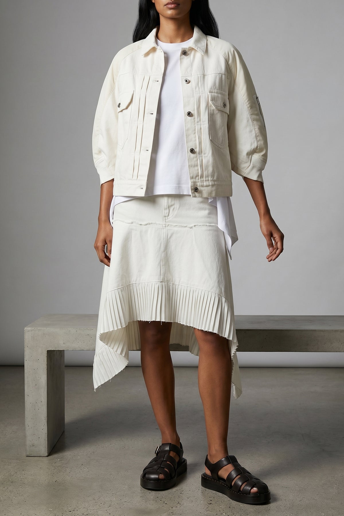 SACAI 1 midi skirt in garment-dyed cotton denim