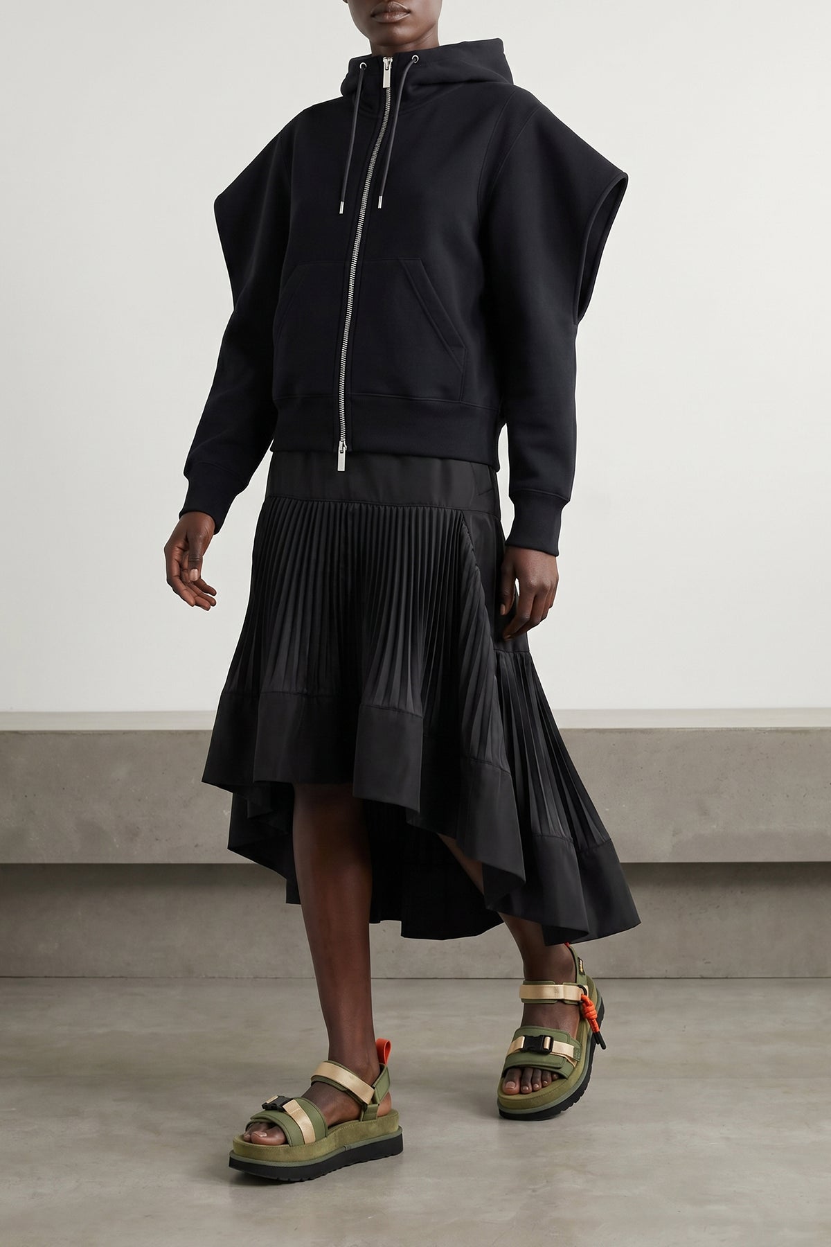SACAI 1 sponge cotton blend hoodie
