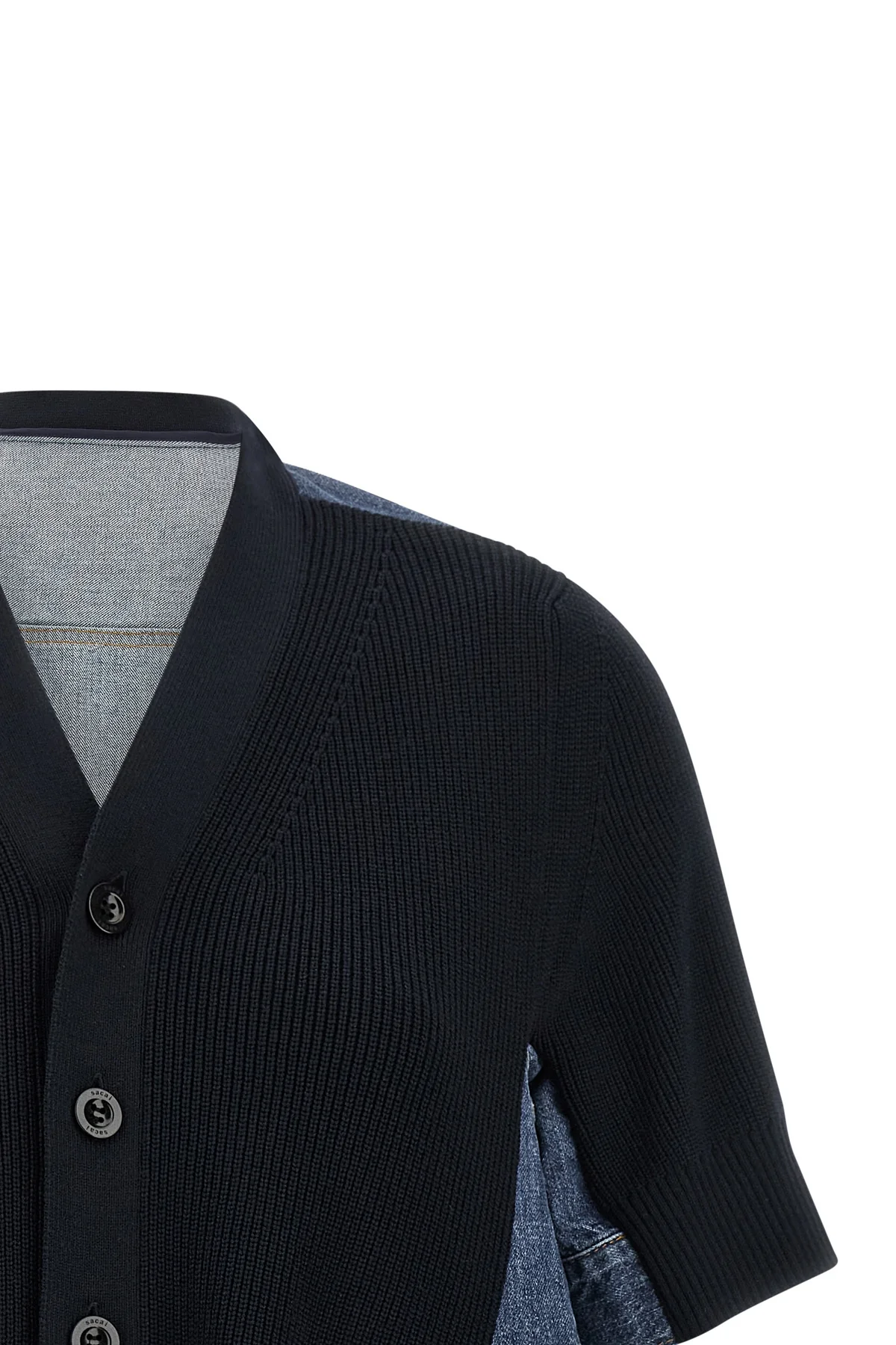 denim x knit cotton denim cardigan