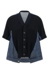 denim x knit cotton denim cardigan