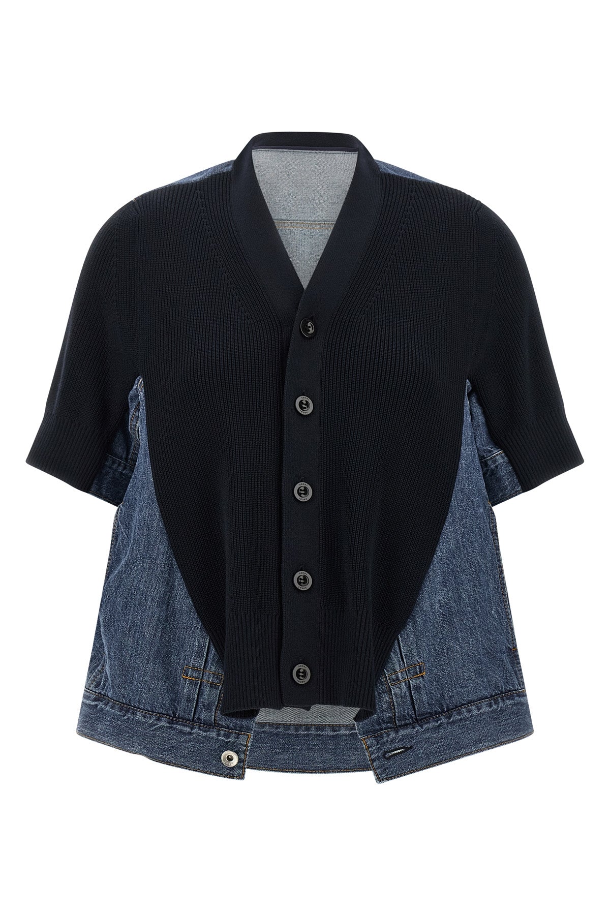 denim x knit cotton denim cardigan