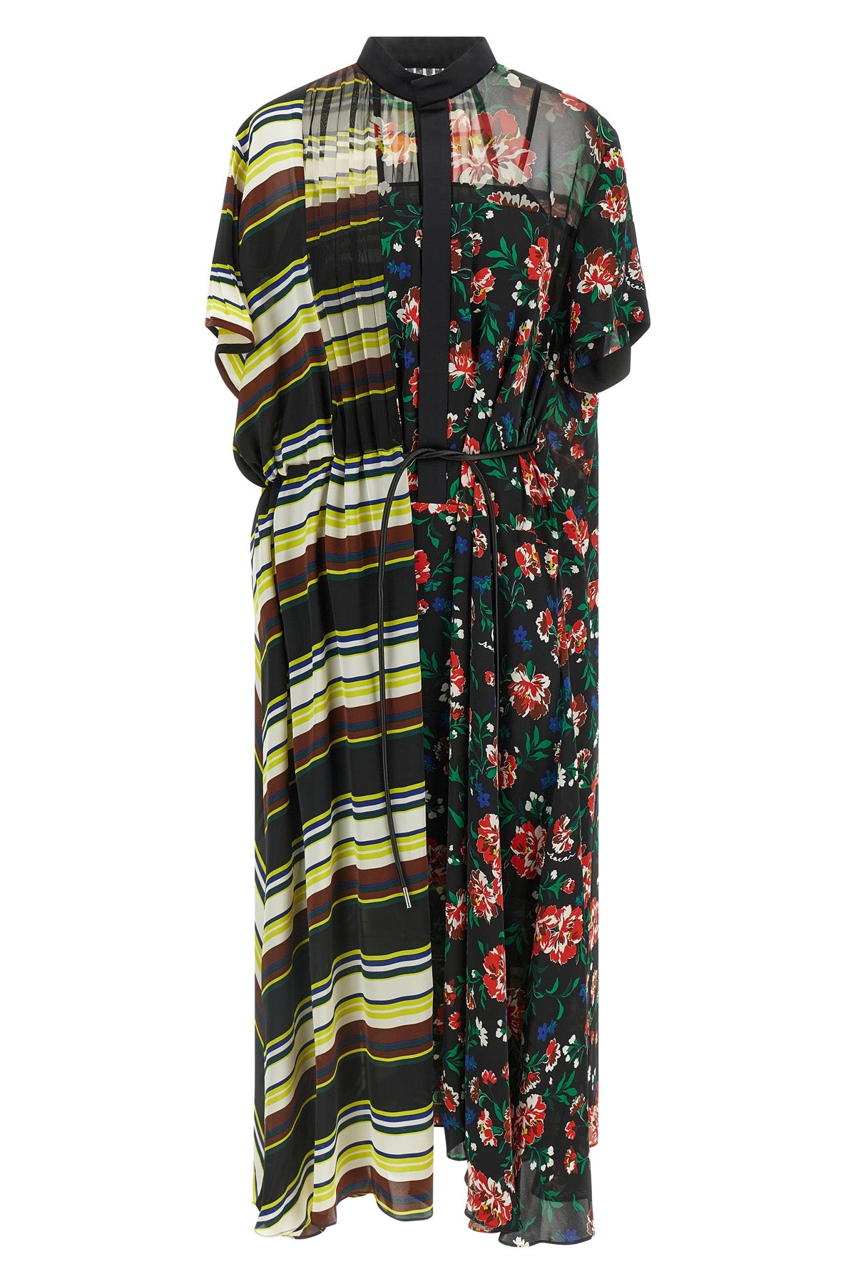 SACAI 2 pattern mix satin-effect fabric midi dress