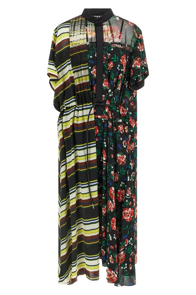 pattern mix satin-effect fabric midi dress