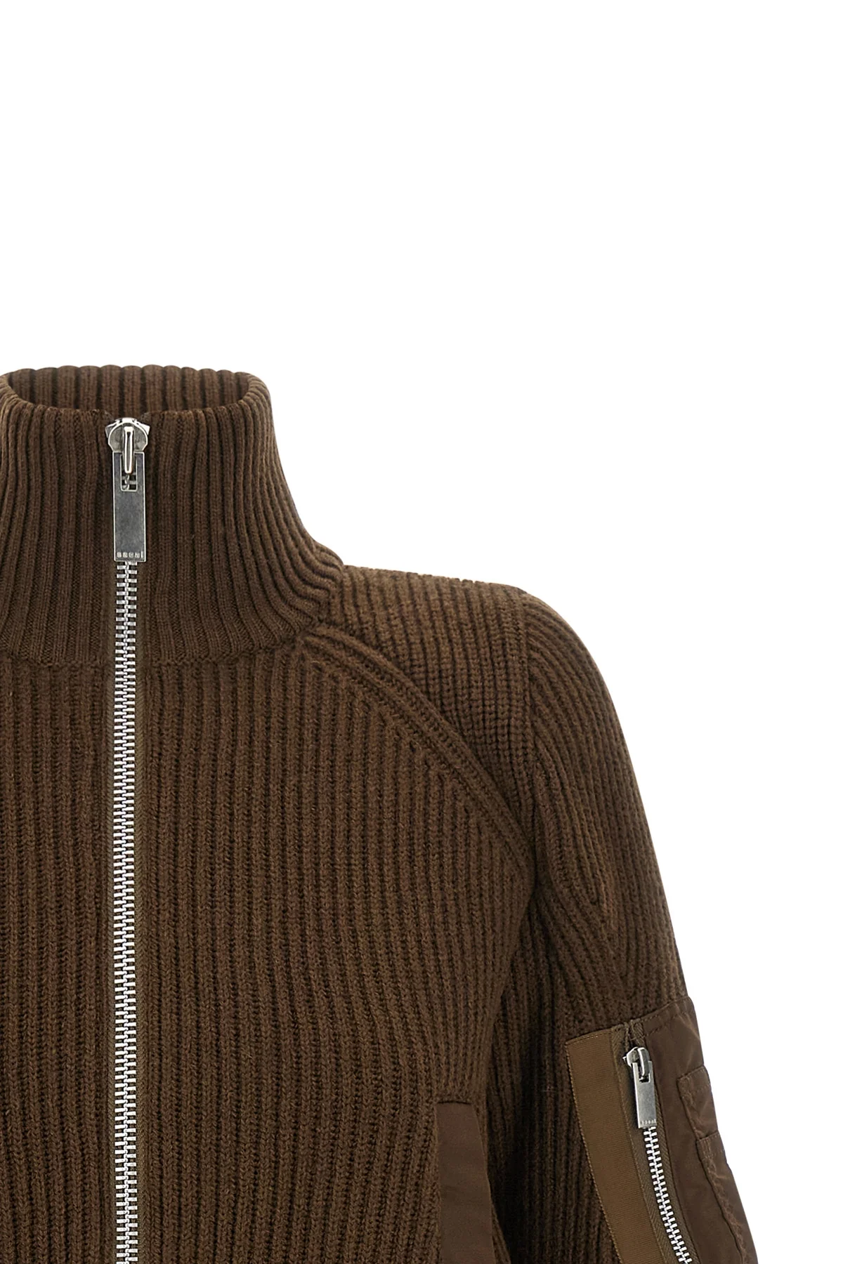 the sacai pure brown wool cropped blouson features a thick ribbed pattern that d
