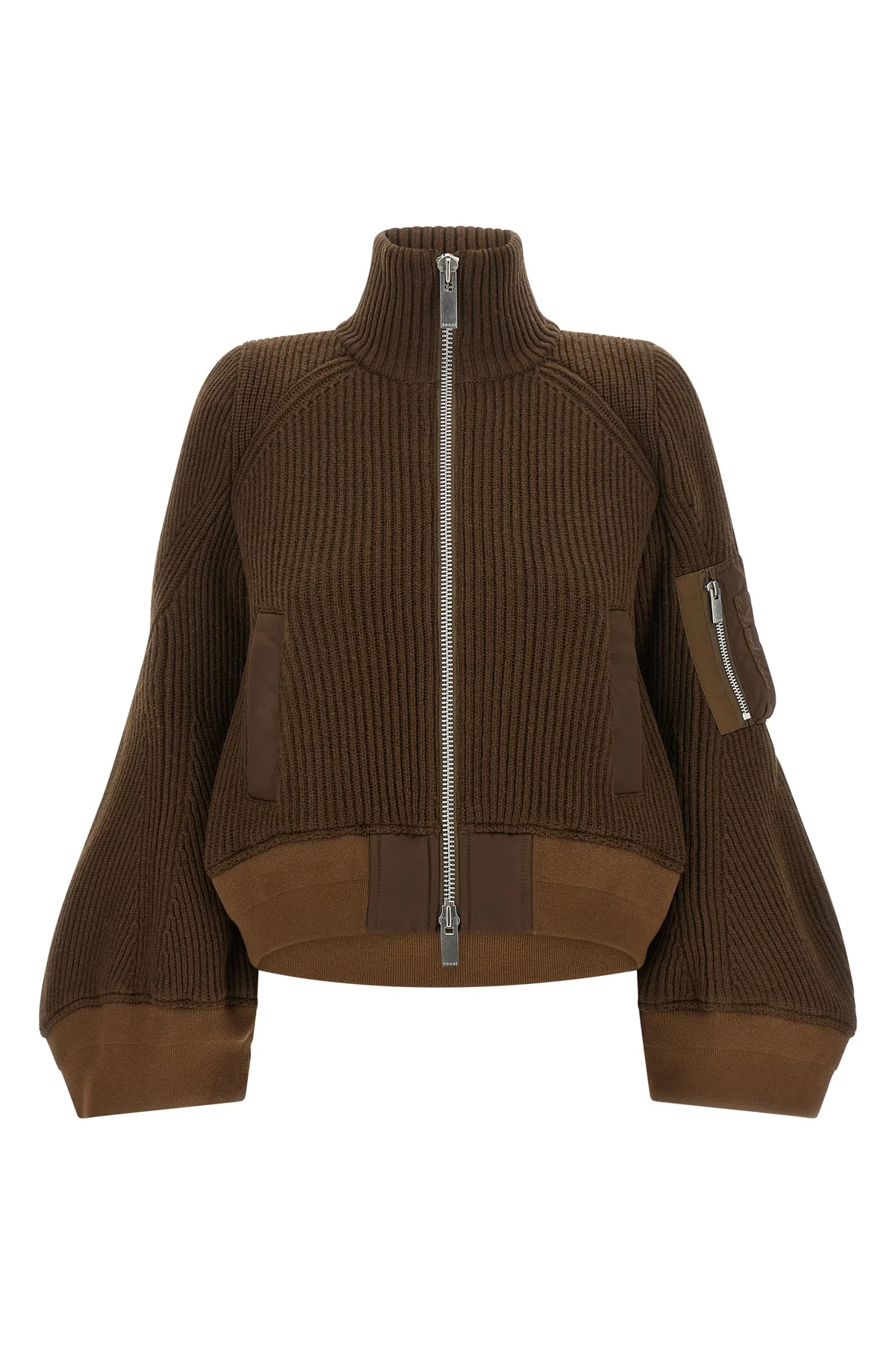 SACAI 2 the sacai pure brown wool cropped blouson features a thick ribbed pattern that d