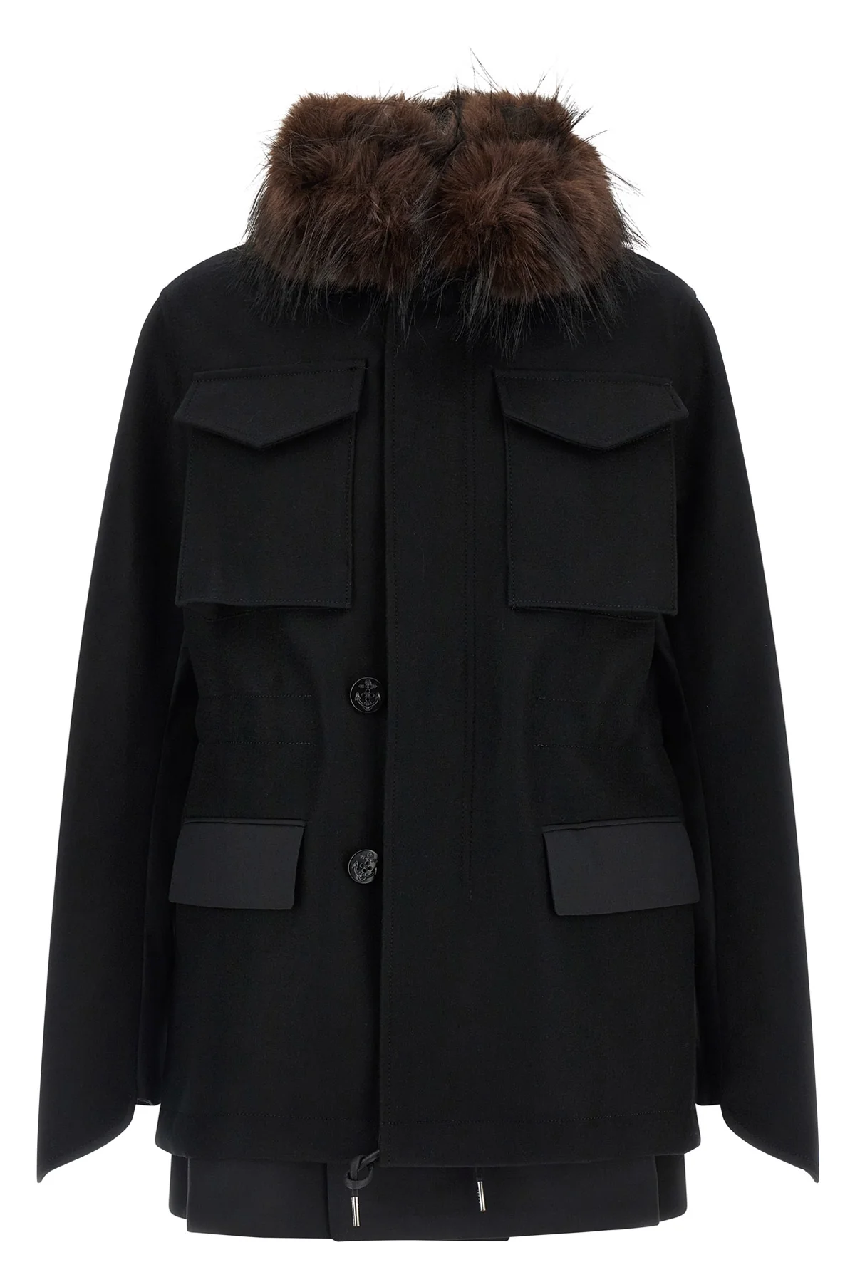 SACAI 2 the sacai black jacket redefines the codes of outerwear through a complex hybrid
