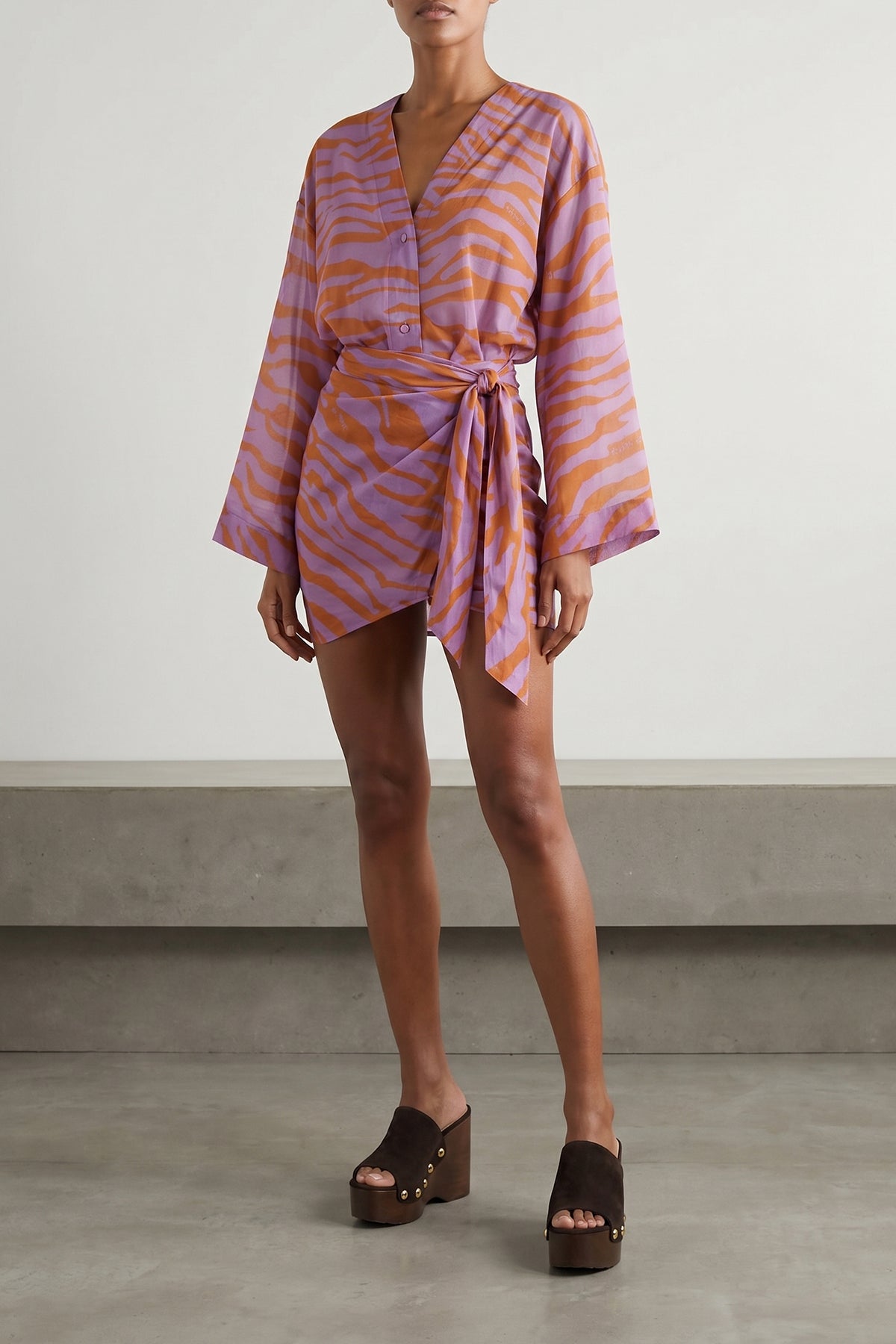 THE ATTICO 36 il primo bagno mini dress in light all-over animal print cotton muslin