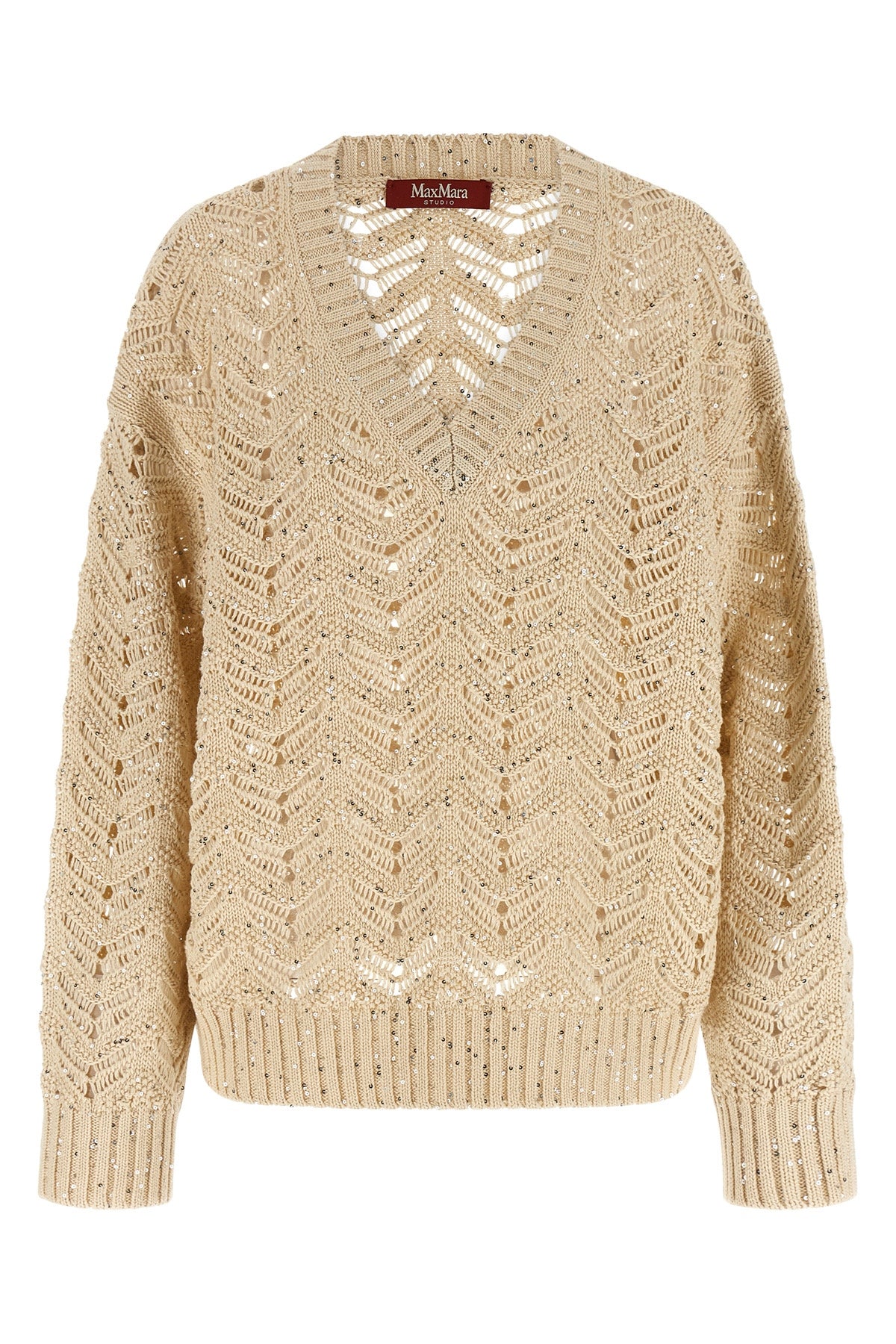 MAX MARA STUDIO L mstfelino sweater in pure cotton yarn worked on chevron stitch perforated