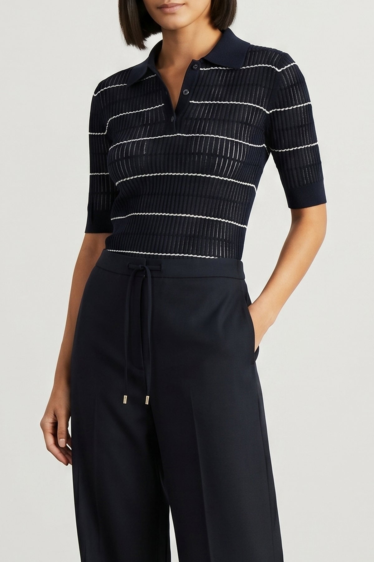 MAX MARA STUDIO L mstgallo polo shirt in wool and silk yarn worked in flat ribbed