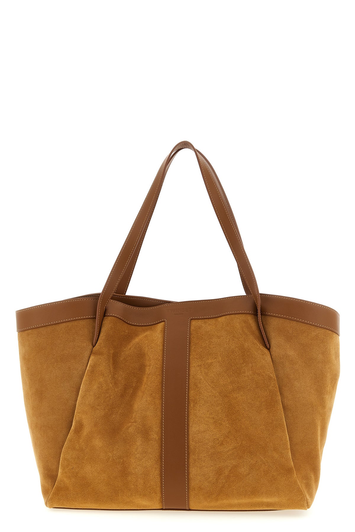 TWIN SET OS tone-on-tone suede and smooth leather shopping