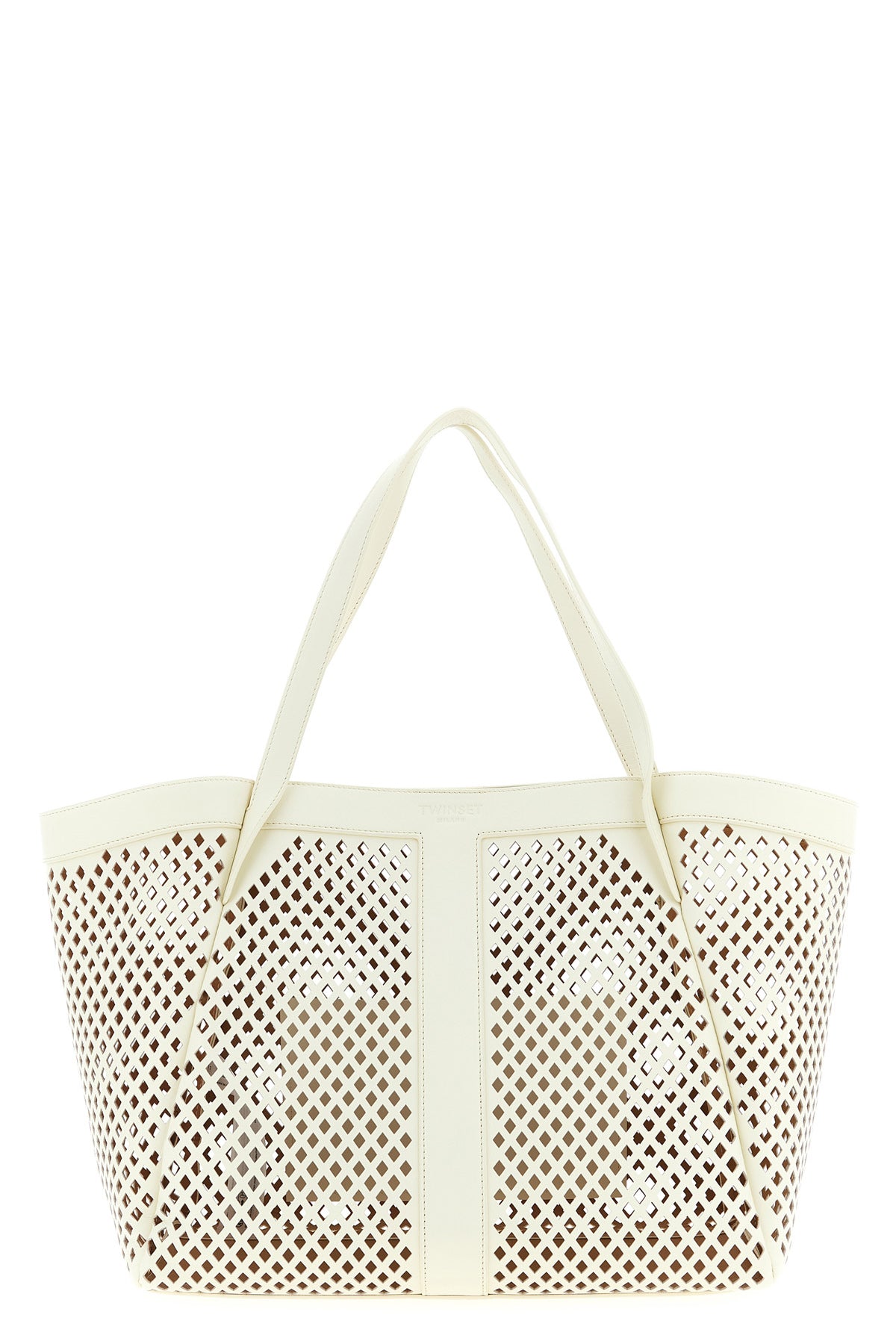 TWIN SET OS openwork leather shopping bag
