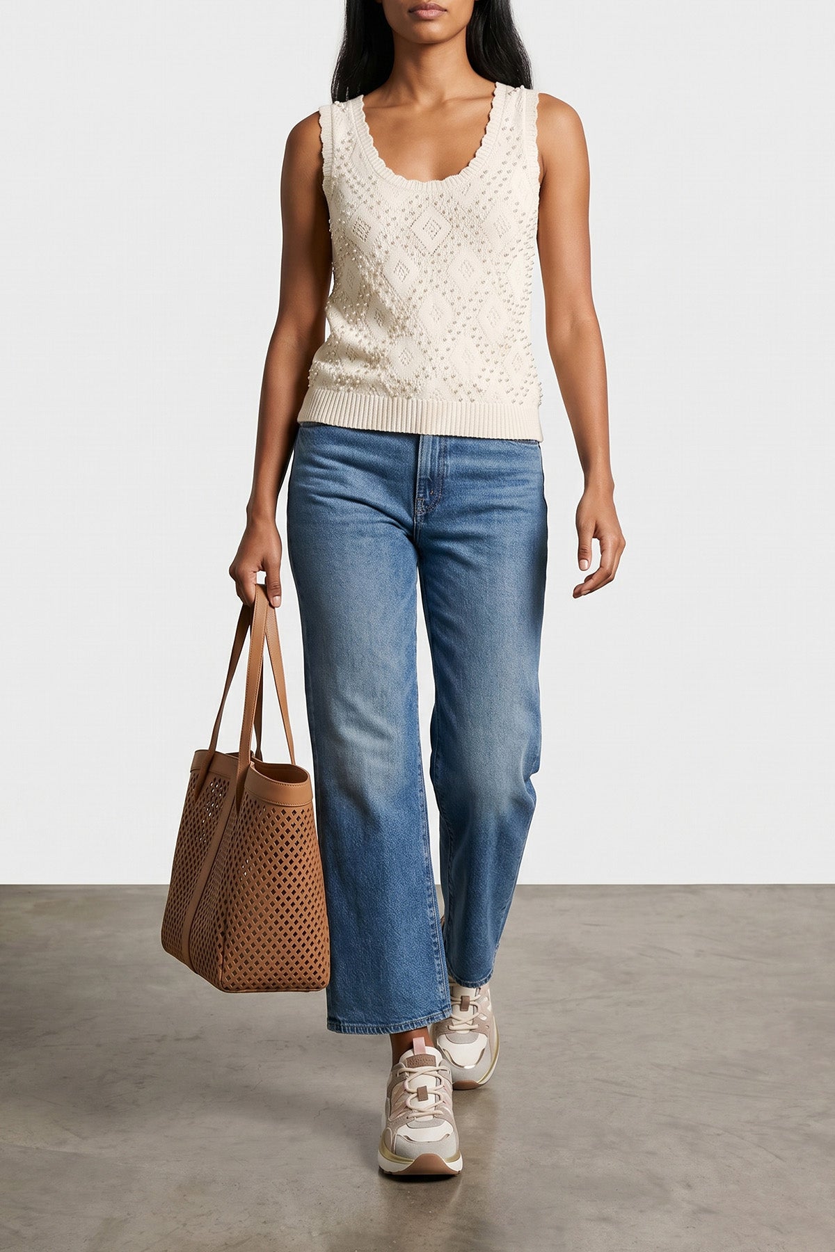 TWIN SET OS openwork leather shopping bag