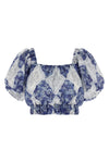 floral-patterned lozenge print ramie blouse