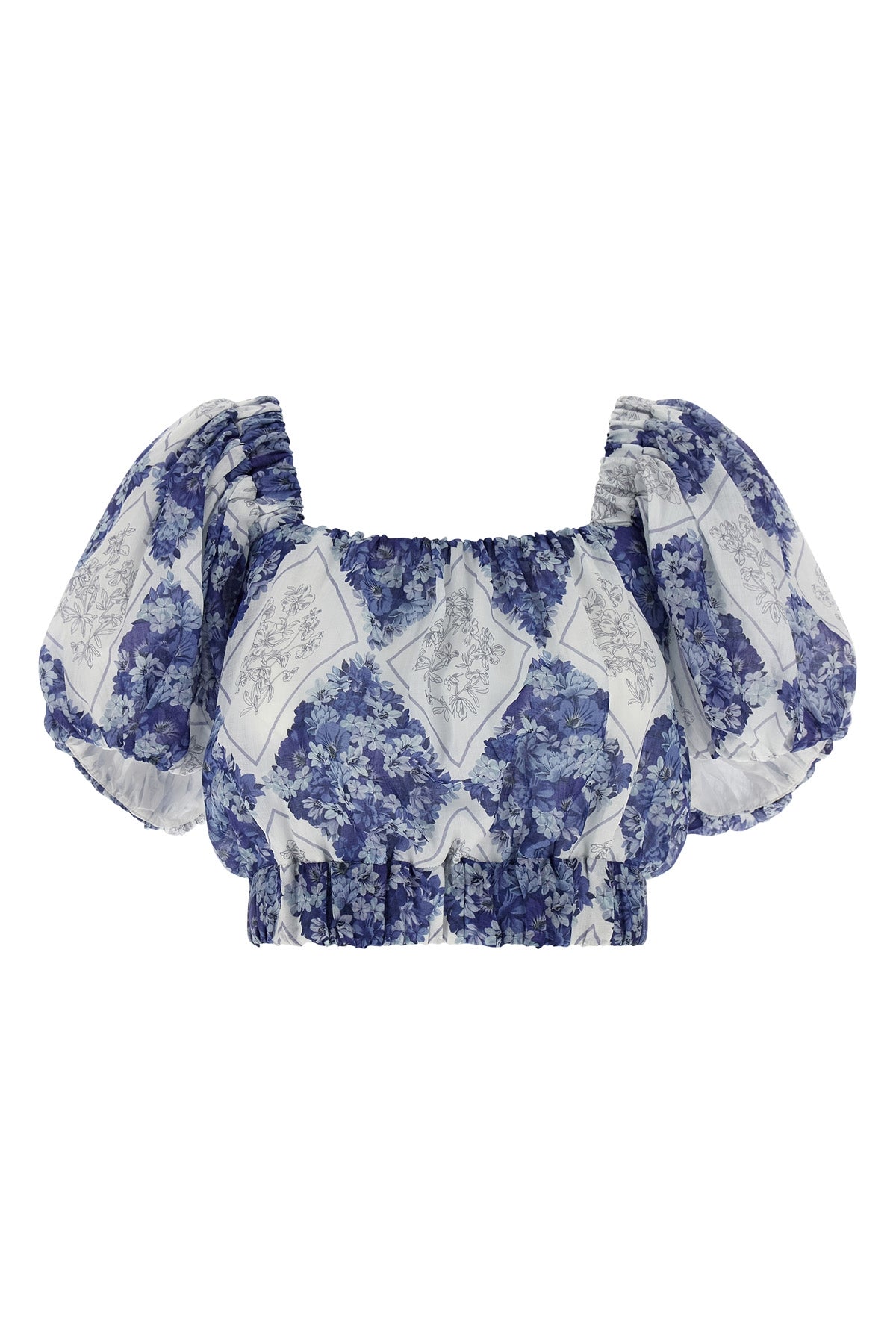 floral-patterned lozenge print ramie blouse
