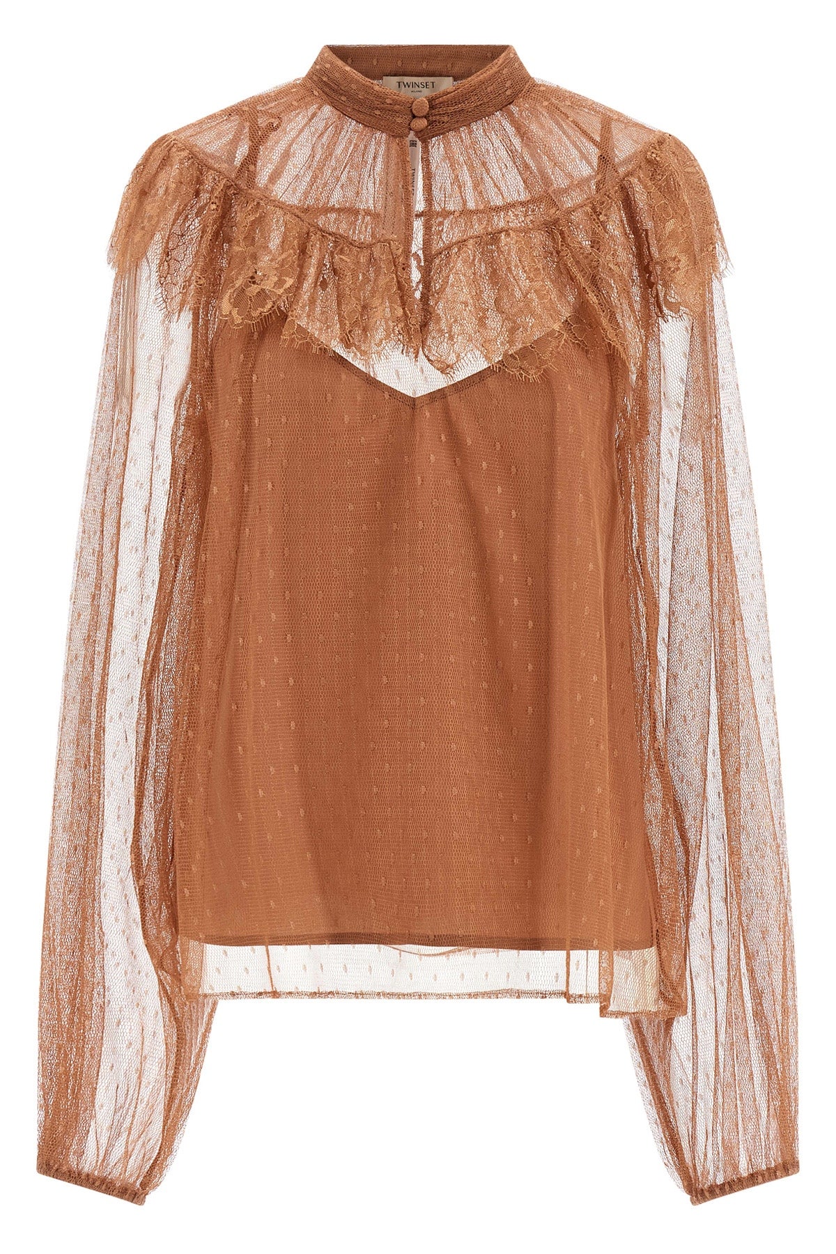 TWIN SET 38 semi-transparent plumetis tulle blouse