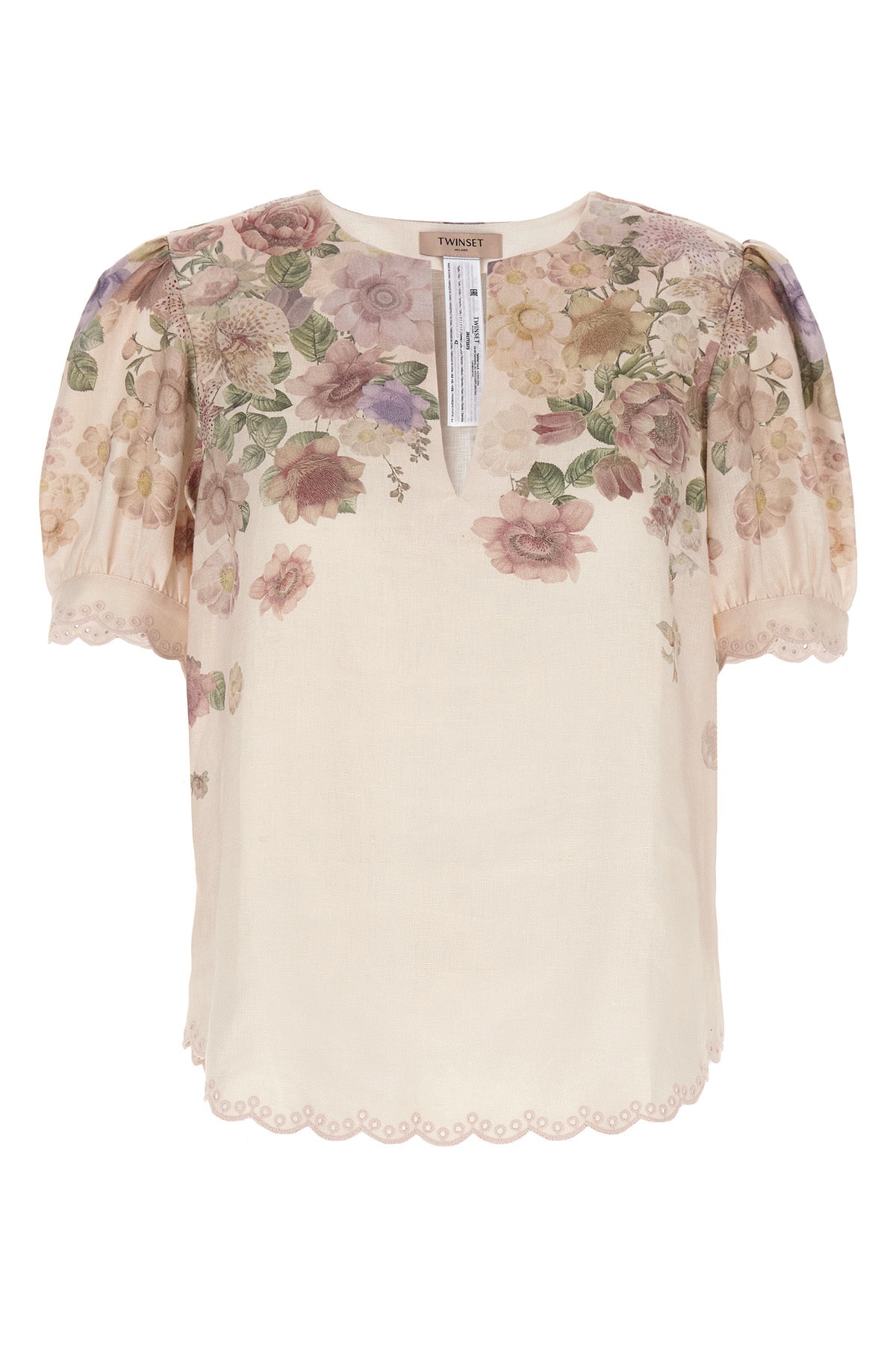 TWIN SET 44 all-over floral print linen blouse