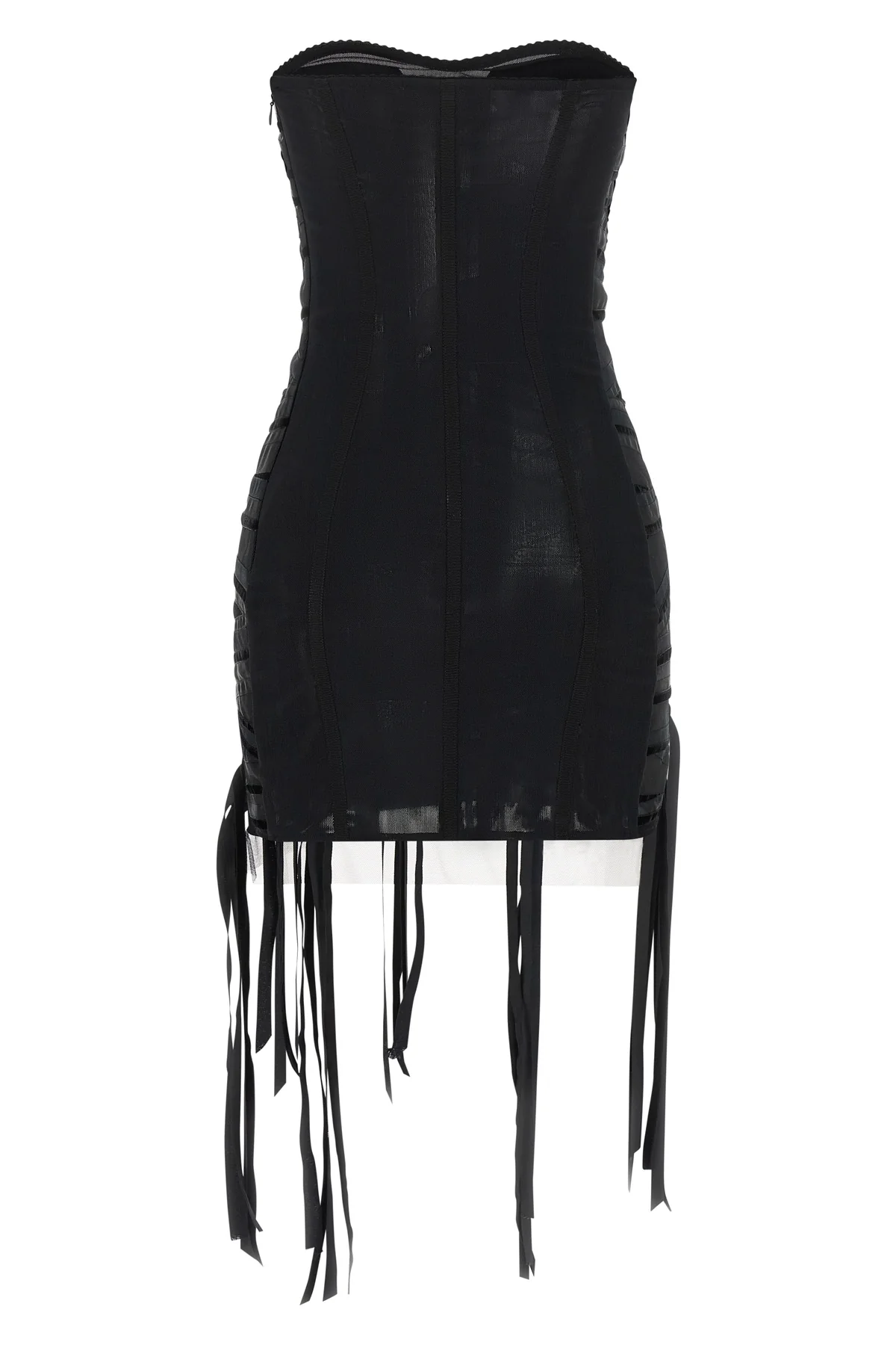 the attico mini dress redefines the evening silhouette through a bold play of tr