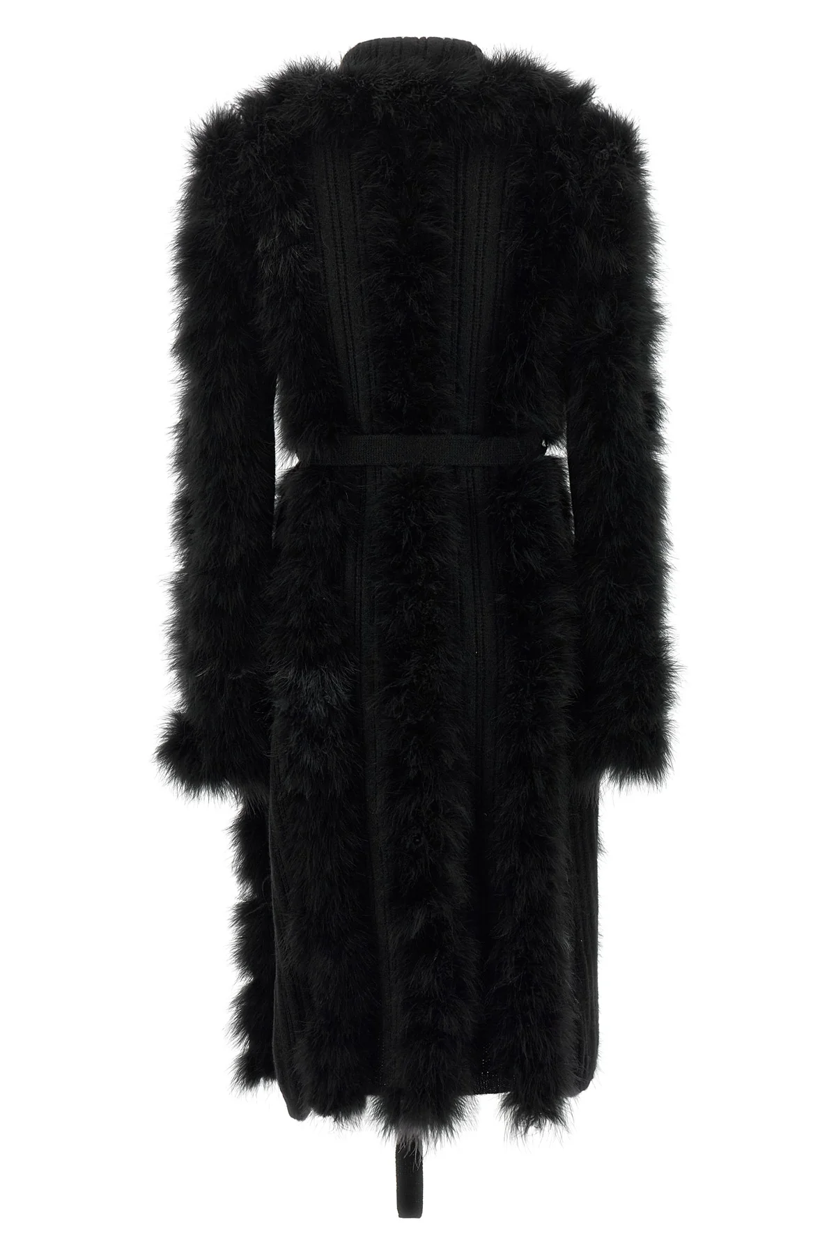the attico long coat redefines the codes of knitwear through scenographic volume