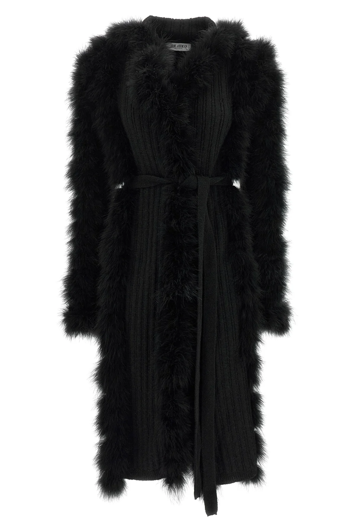 the attico long coat redefines the codes of knitwear through scenographic volume