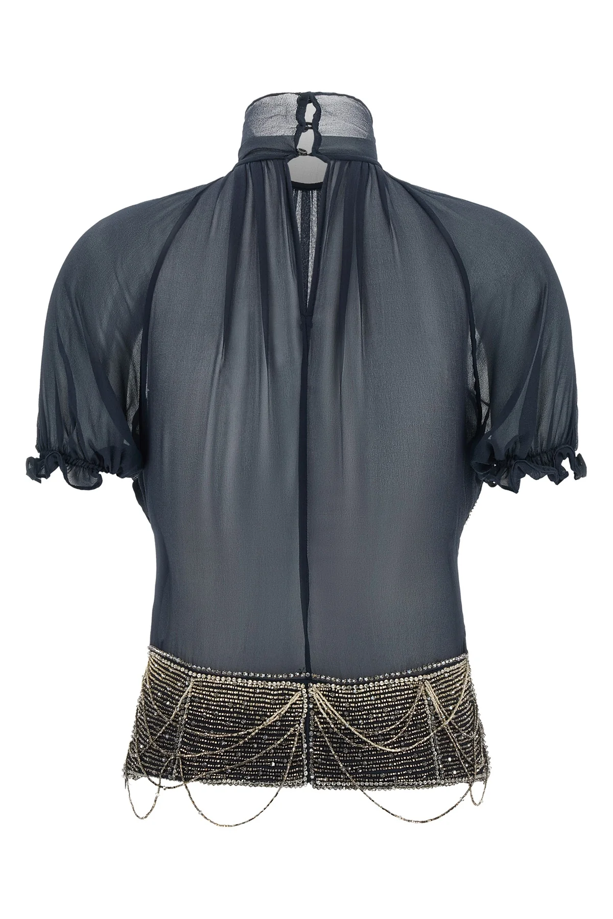 the the attico top in pure silk georgette stands out for a sartorial constructio