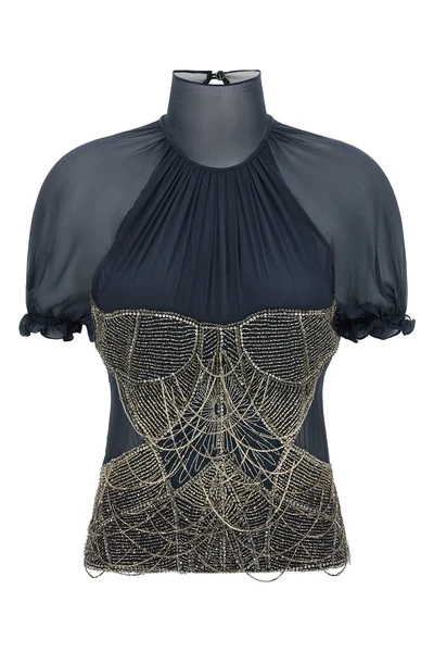 the the attico top in pure silk georgette stands out for a sartorial constructio