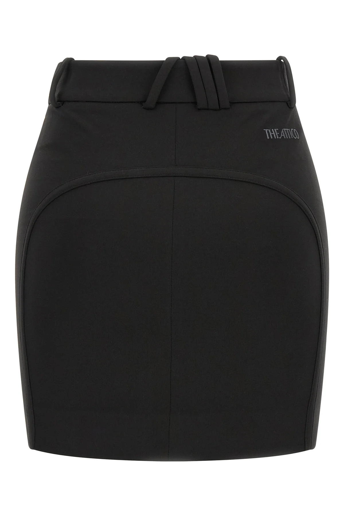 the attico mini skirt defines a sculptural and decisive silhouette through rigor