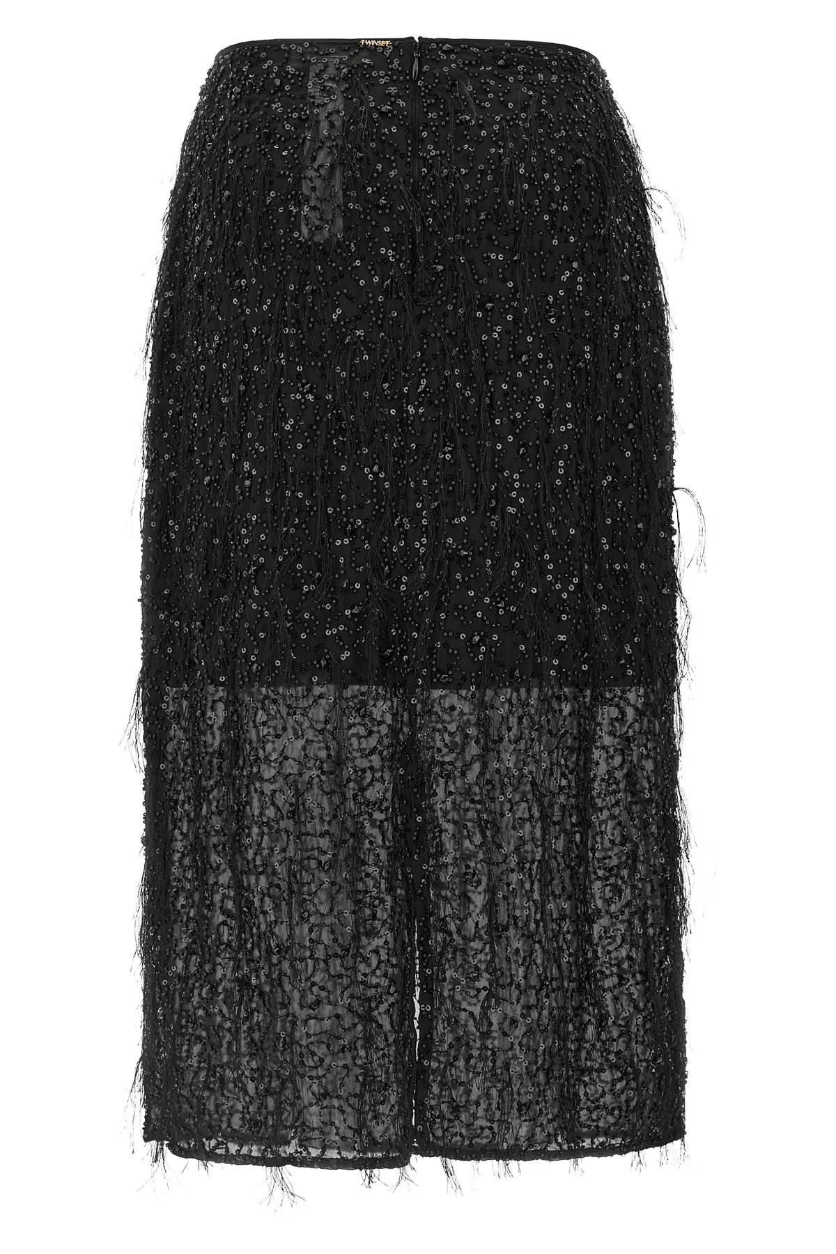 the twinset midi skirt is distinguished by a straight and structured silhouette