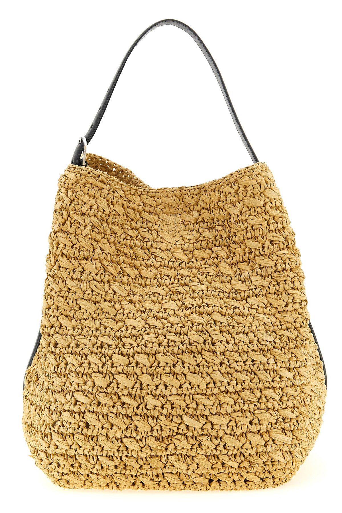 TOTEME OS belted shoulder bag in woven raffia and smooth leather