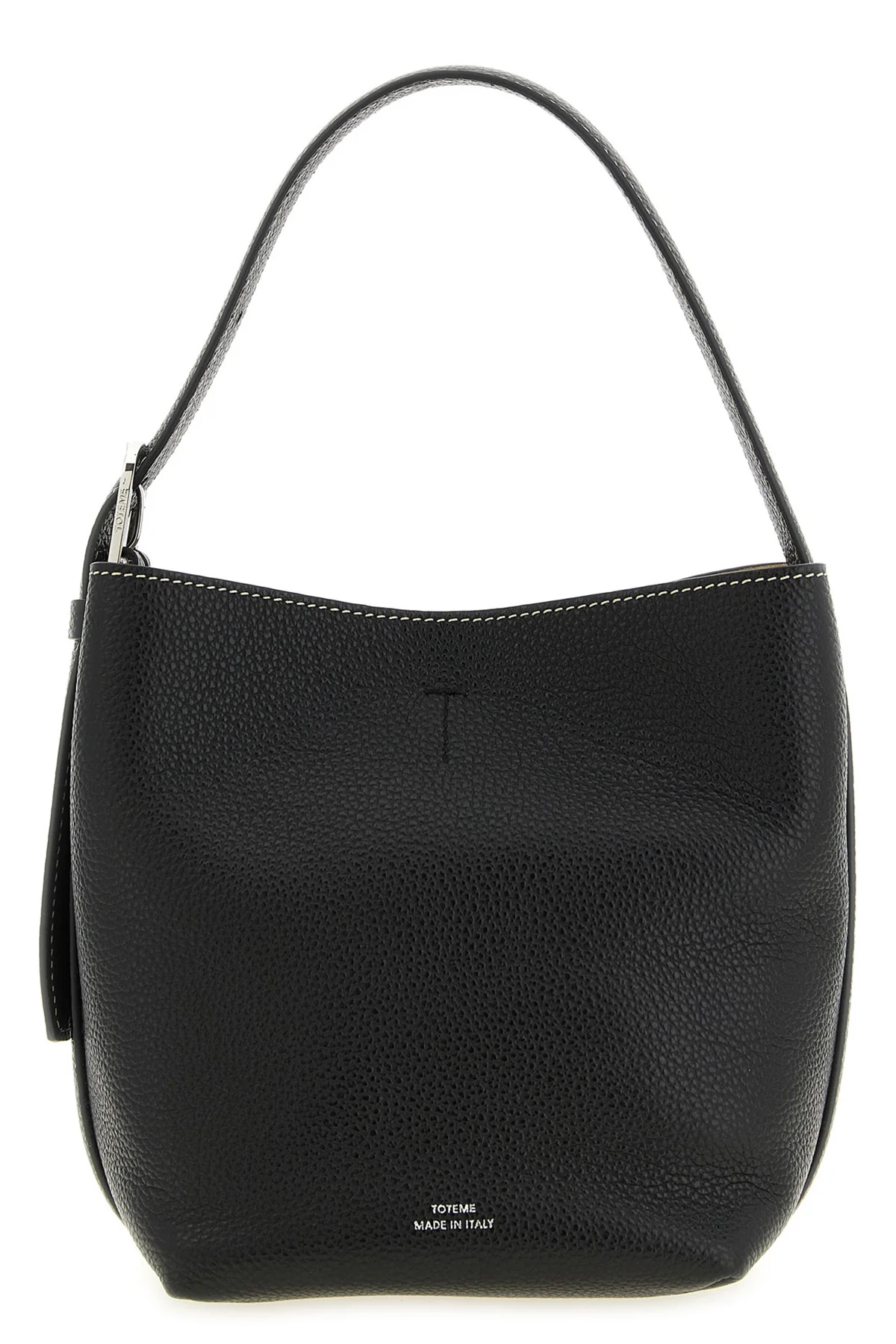TOTEME OS the toteme small belted tote handbag in black hammered leather stands out for it
