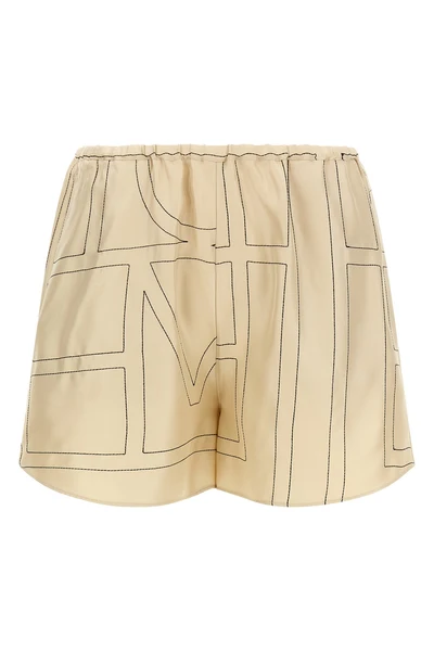 toteme short in medium-weight silk twill embroidered