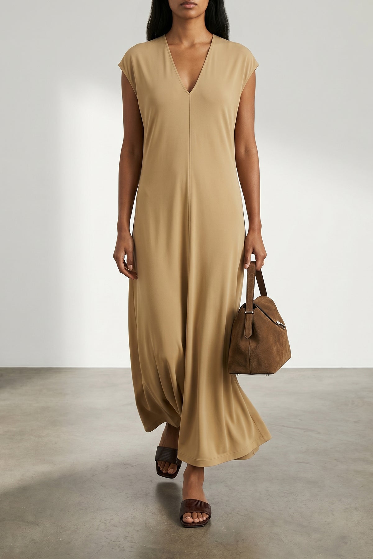 TOTEME L long v-neck sleeveless dress in knitted jersey