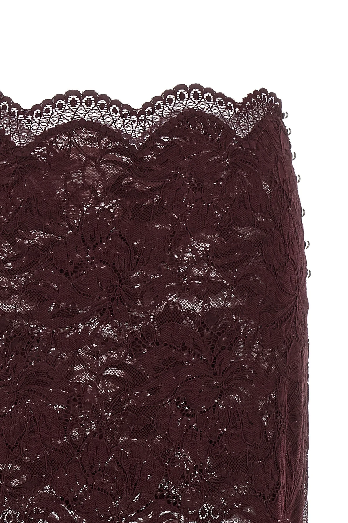 the rabanne midi skirt defines a pencil silhouette through a complex burgundy fl