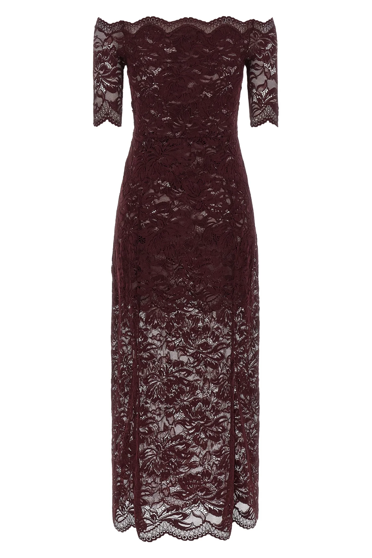 semi-transparent two-layer lace midi dress