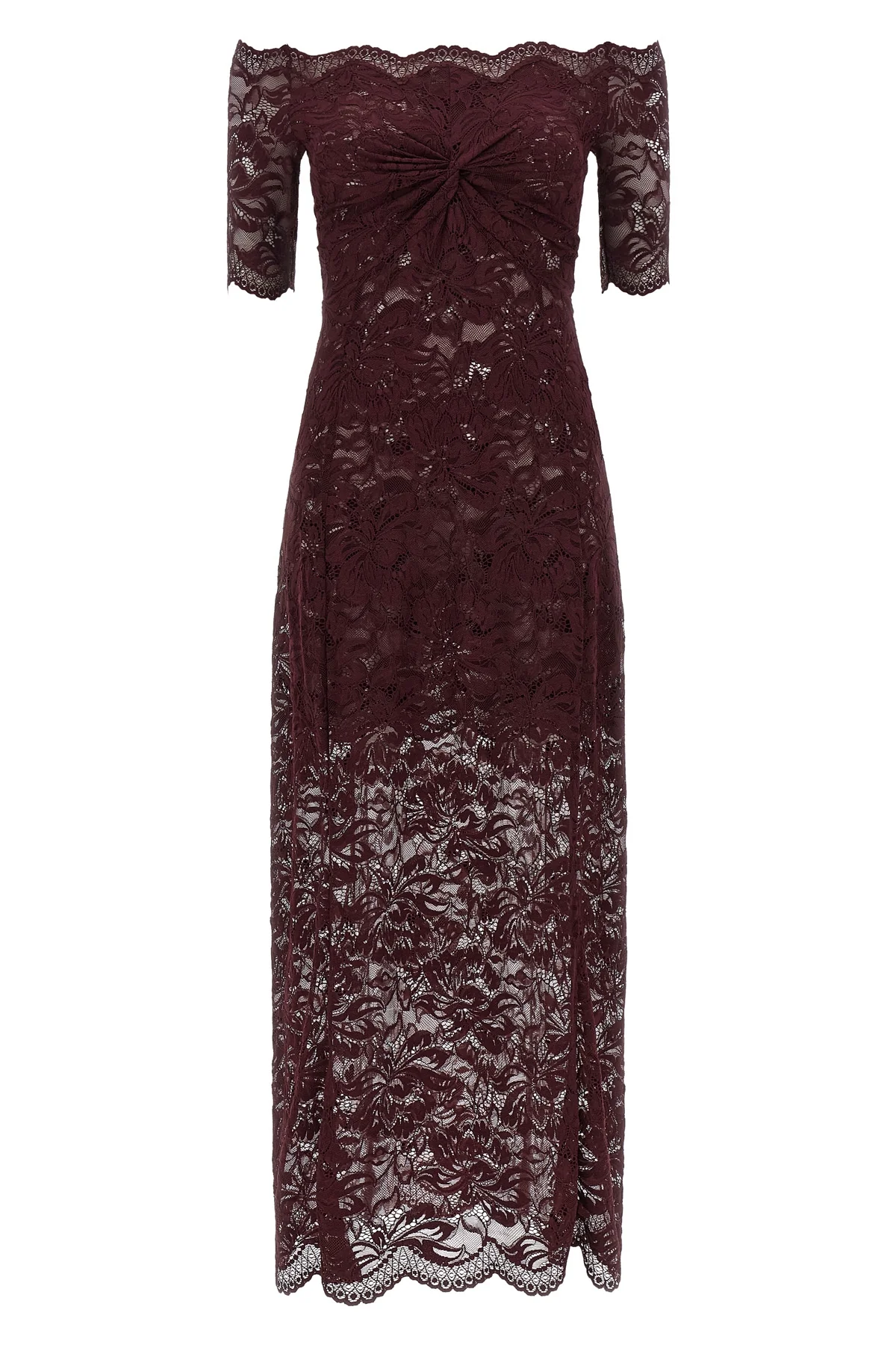 semi-transparent two-layer lace midi dress