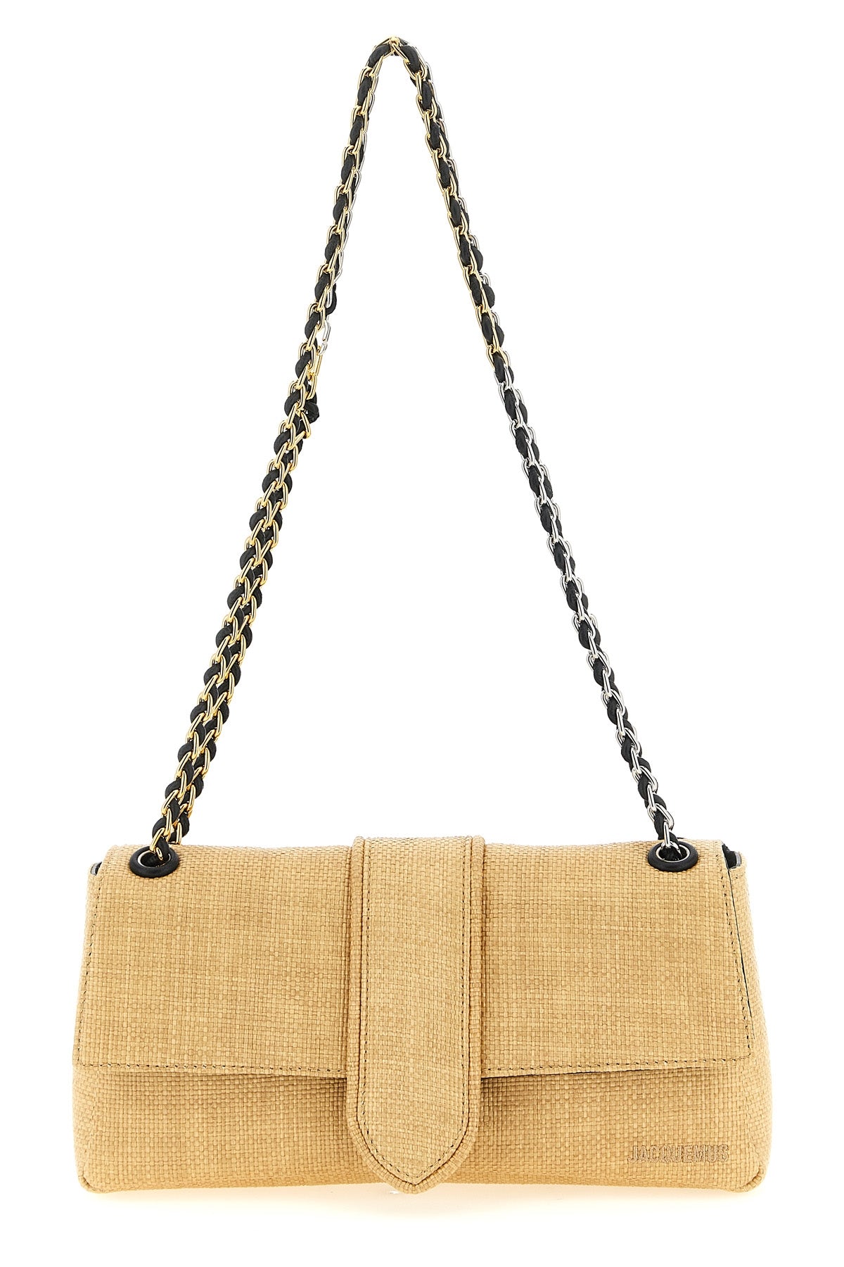 JACQUEMUS OS le bambino chaîne shoulder bag in woven raffia-effect fabric and smooth leathe