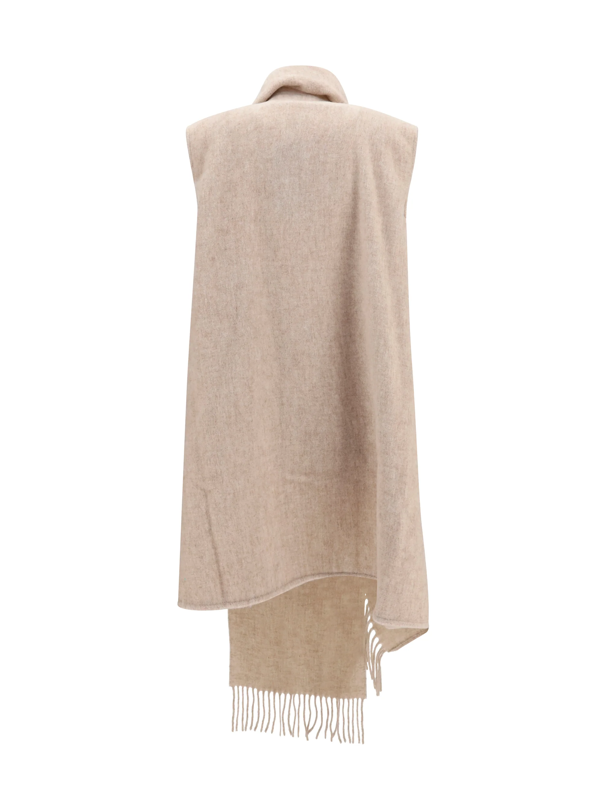 FABIANA FILIPPI OS high-neck wool cape with concealed closure and fringes