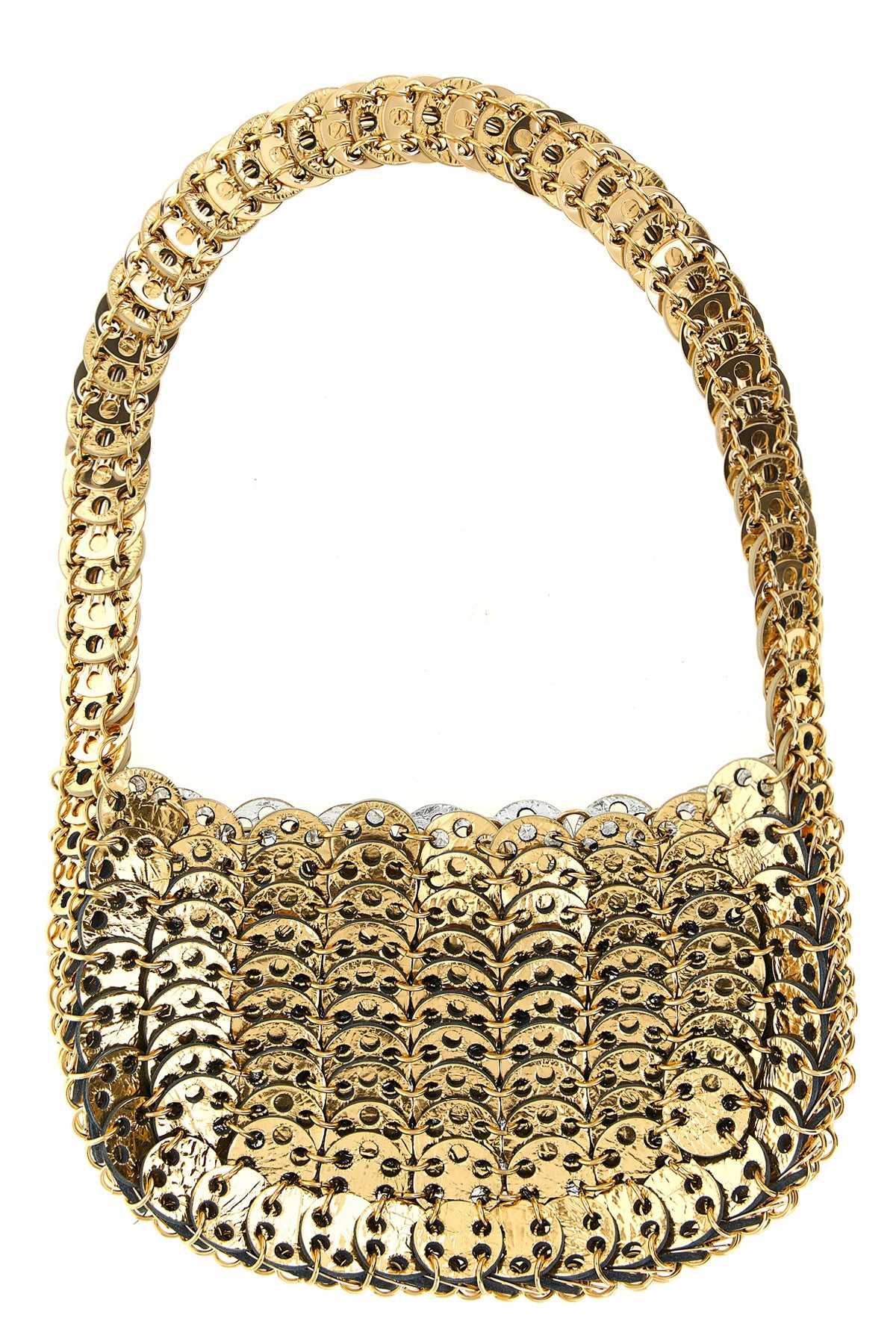 RABANNE OS moon flip reversible shoulder bag in metal mesh