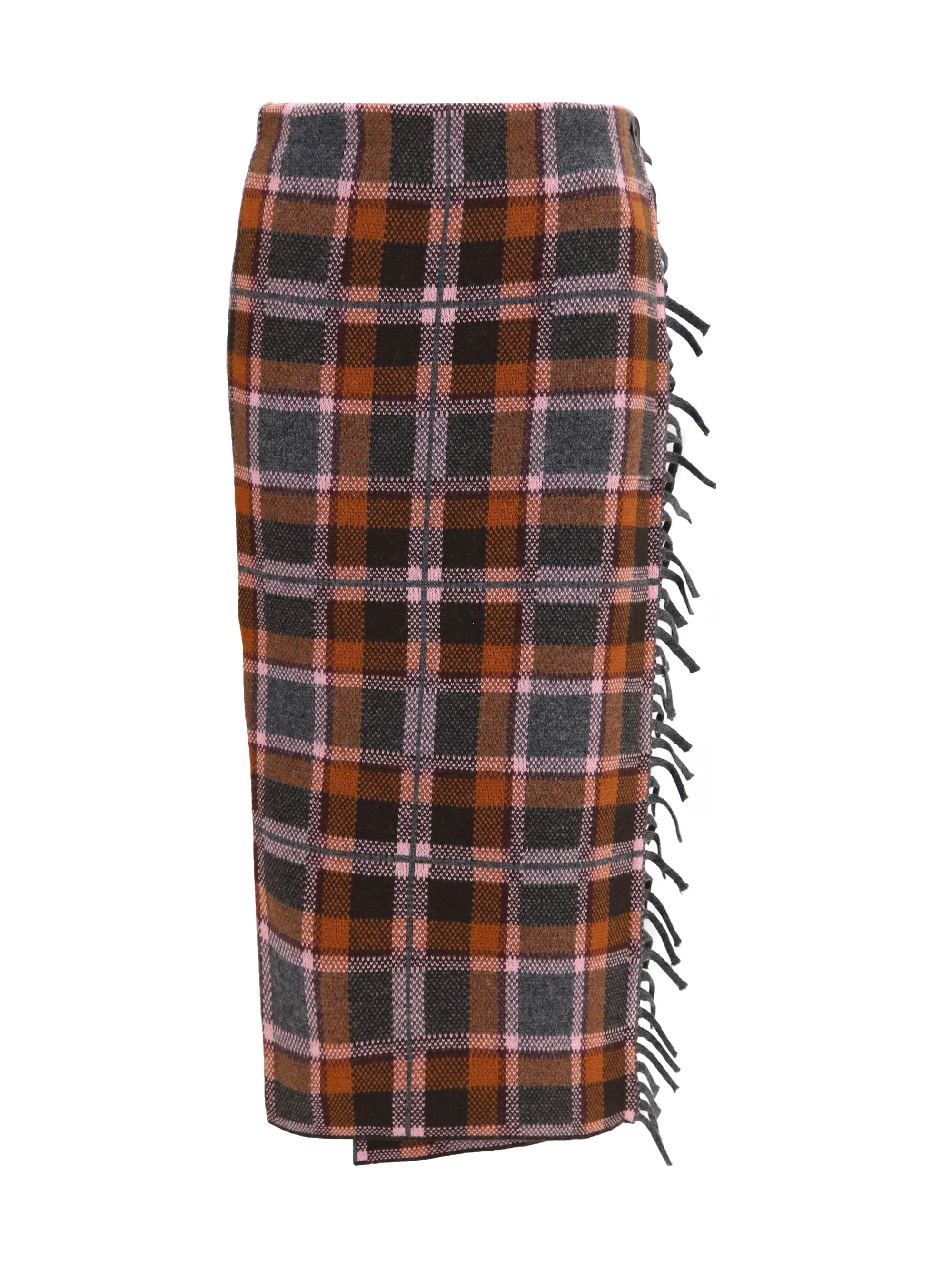 tartan fringed wrap skirt
