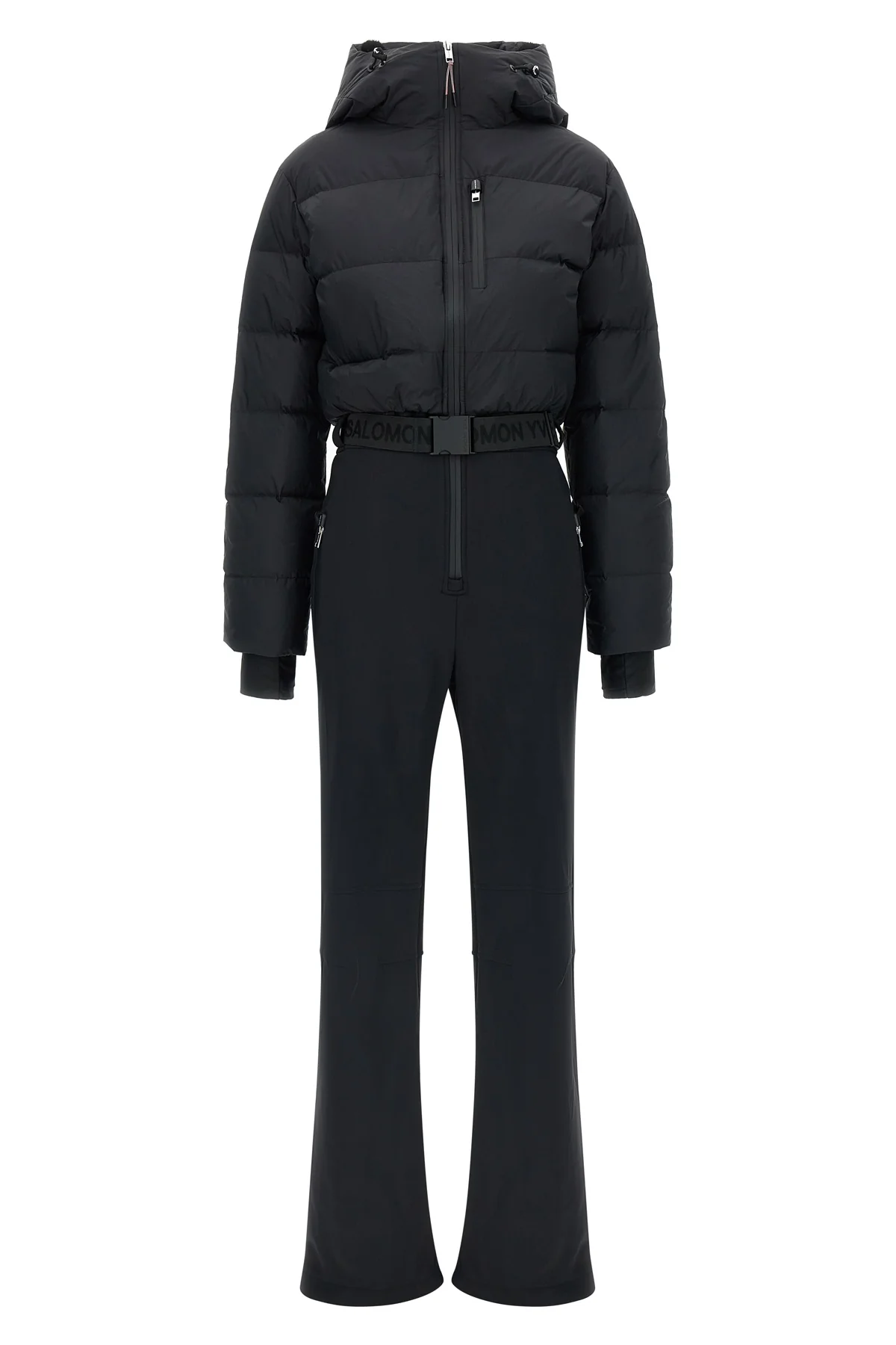 the yves salomon interno in visone ski suit features a hybrid construction in