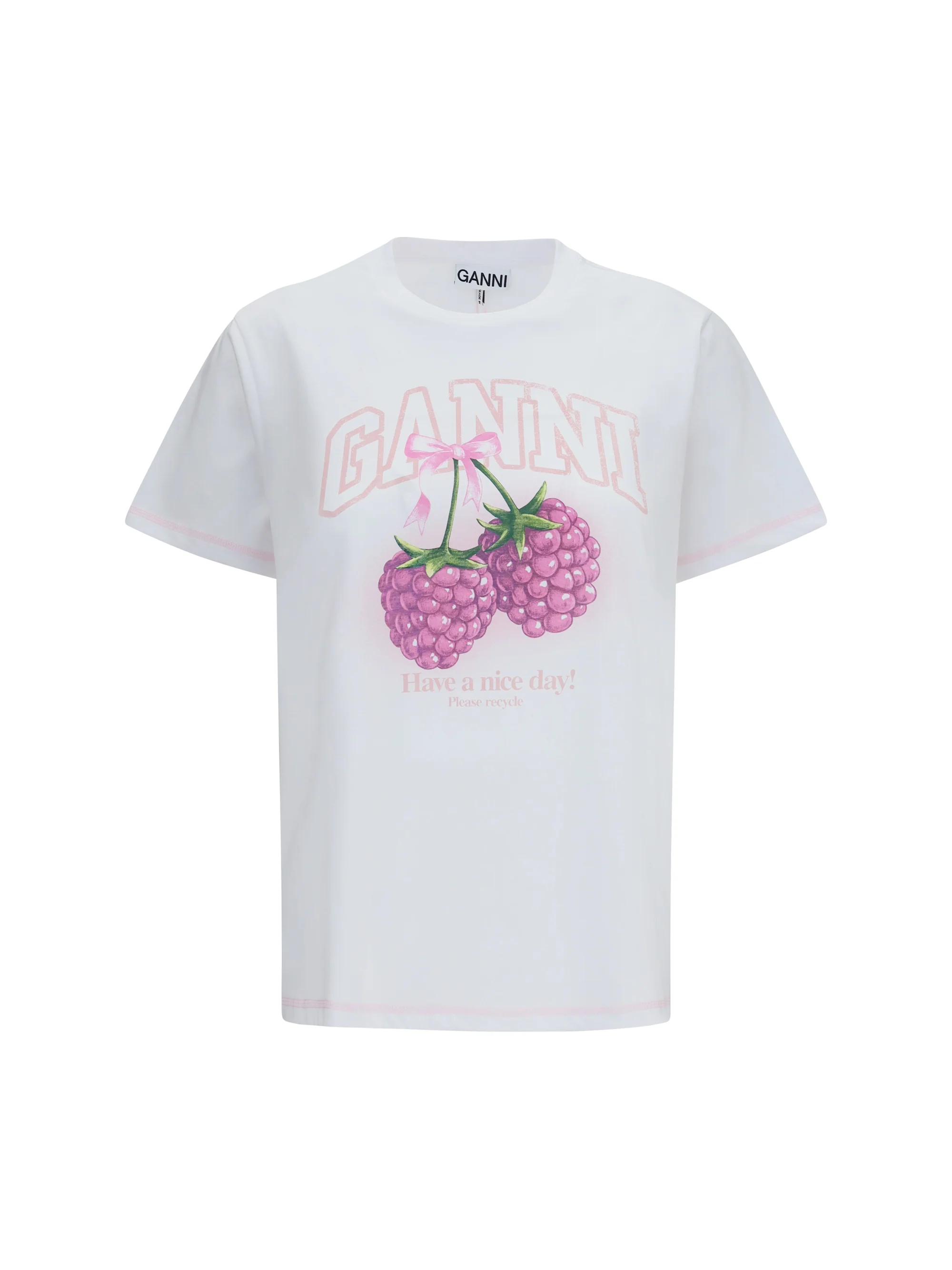 GANNI S cotton raspberry t-shirt